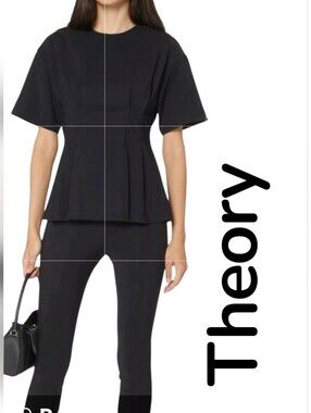 Theory Black Pleated Blouse Sz L